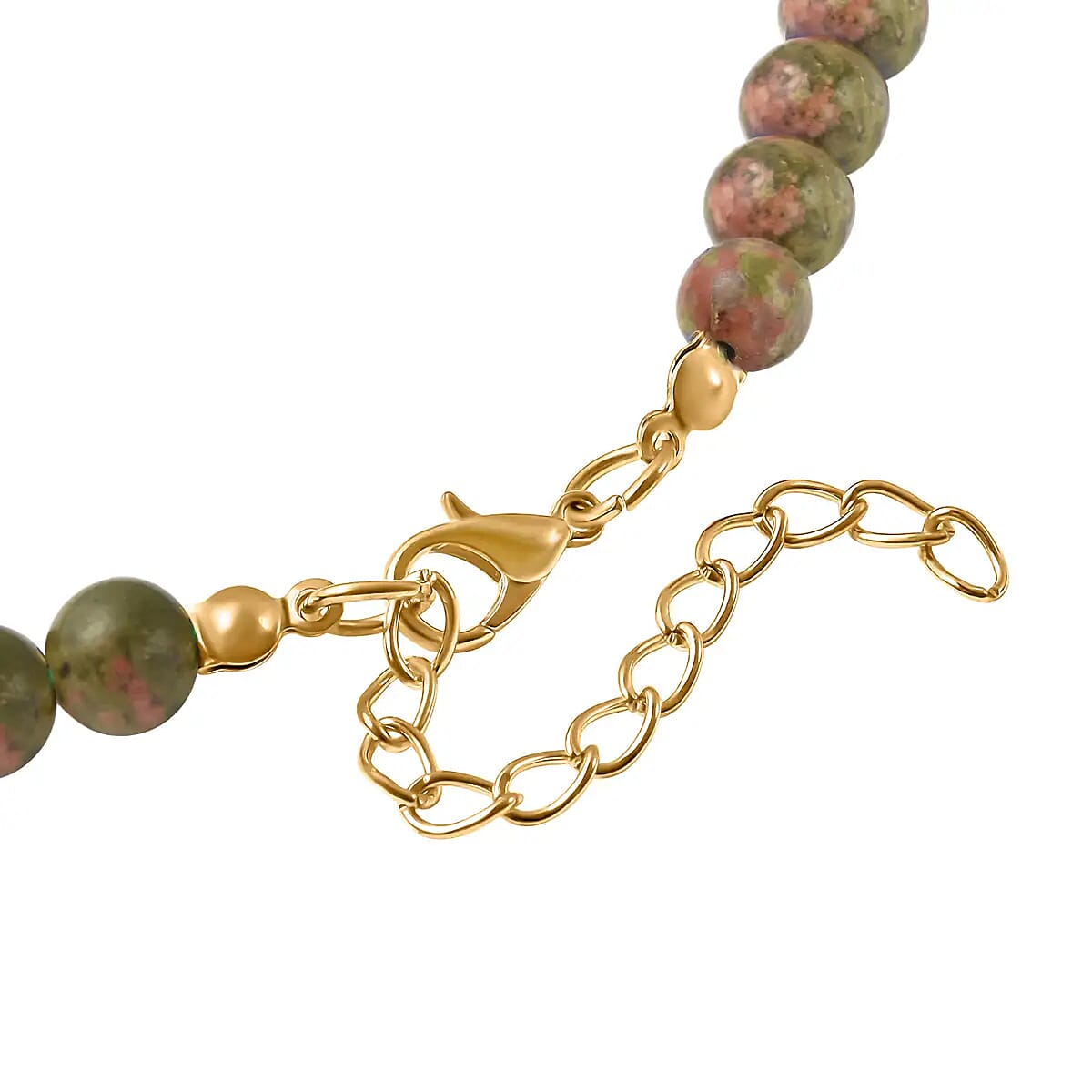 Feng Shui Unakite 214.00 ctw Beaded Pi Xiu Necklace in Goldtone, Hand Carved Beads Necklace, Lucky Charm 18-20 Inches image number 5