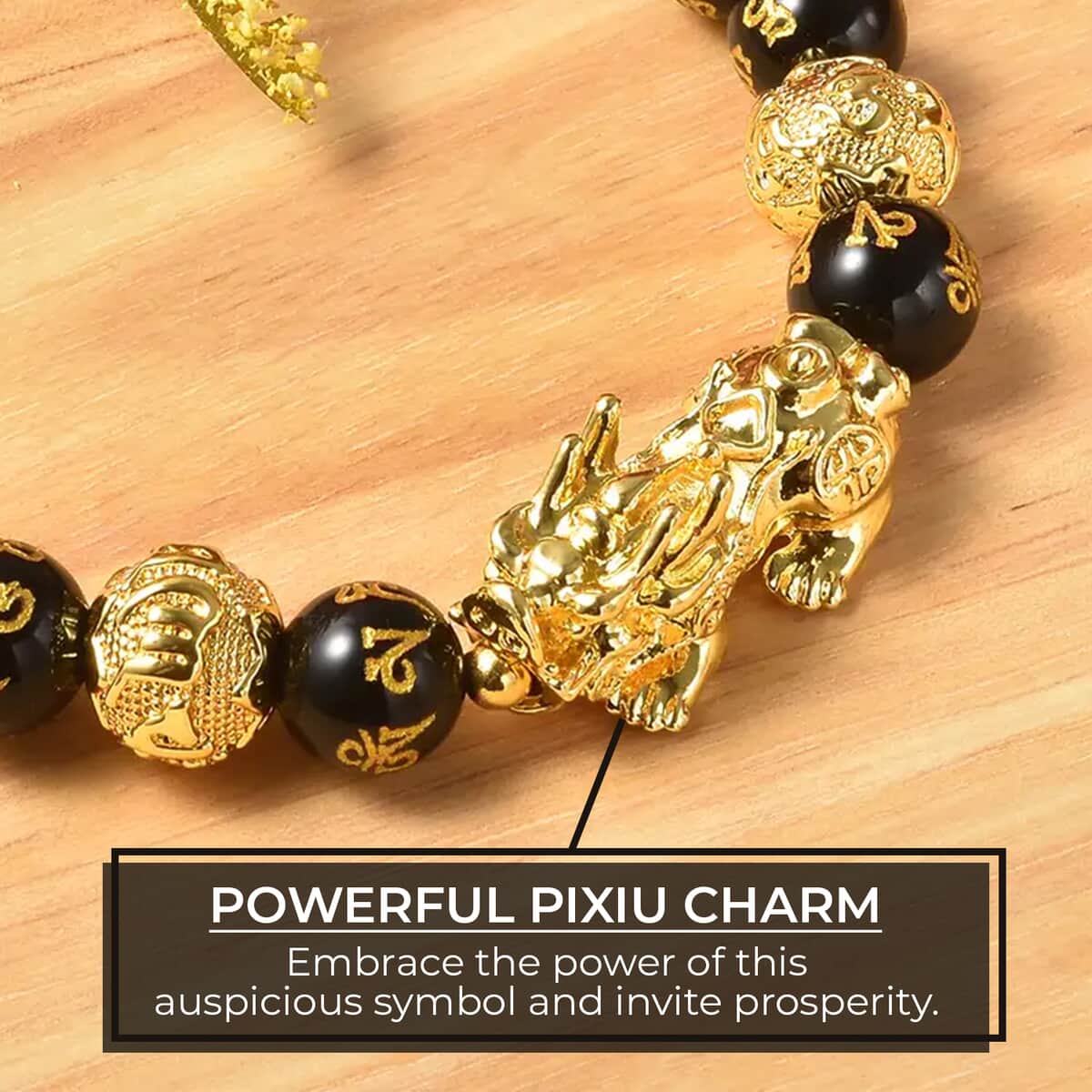 Feng Shui Black Obsidian Beaded Pixiu Necklace in Goldtone,Hand Carved Beads Necklace,Lucky Charm 18-20 Inches 173.50 ctw image number 1