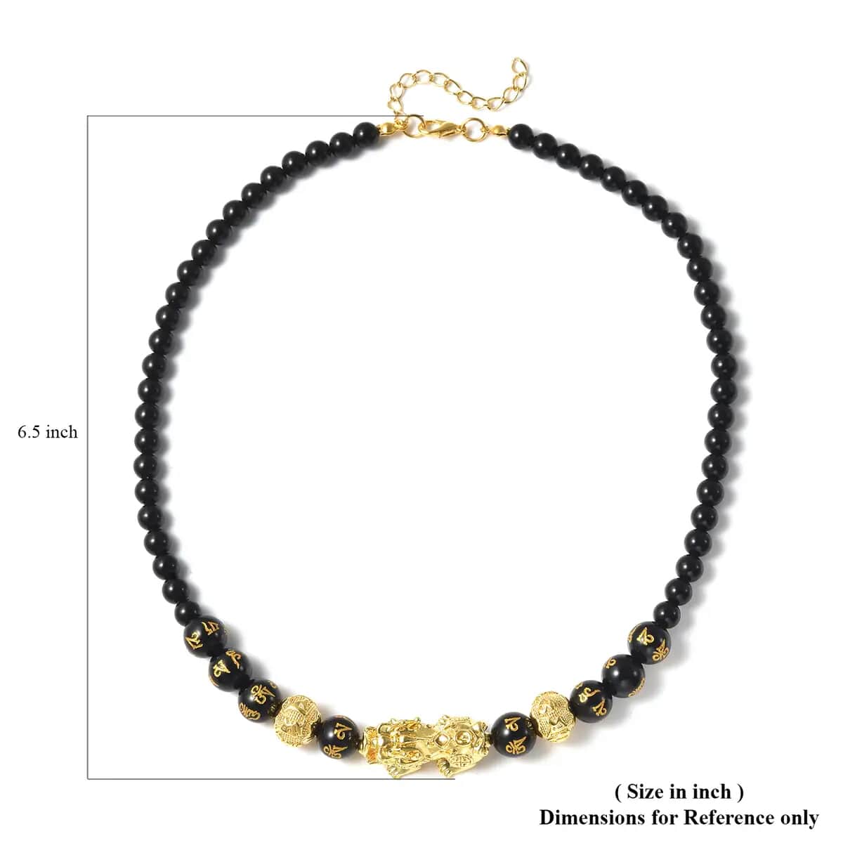 Feng Shui Black Obsidian Beaded Pixiu Necklace in Goldtone,Hand Carved Beads Necklace,Lucky Charm 18-20 Inches 173.50 ctw image number 6