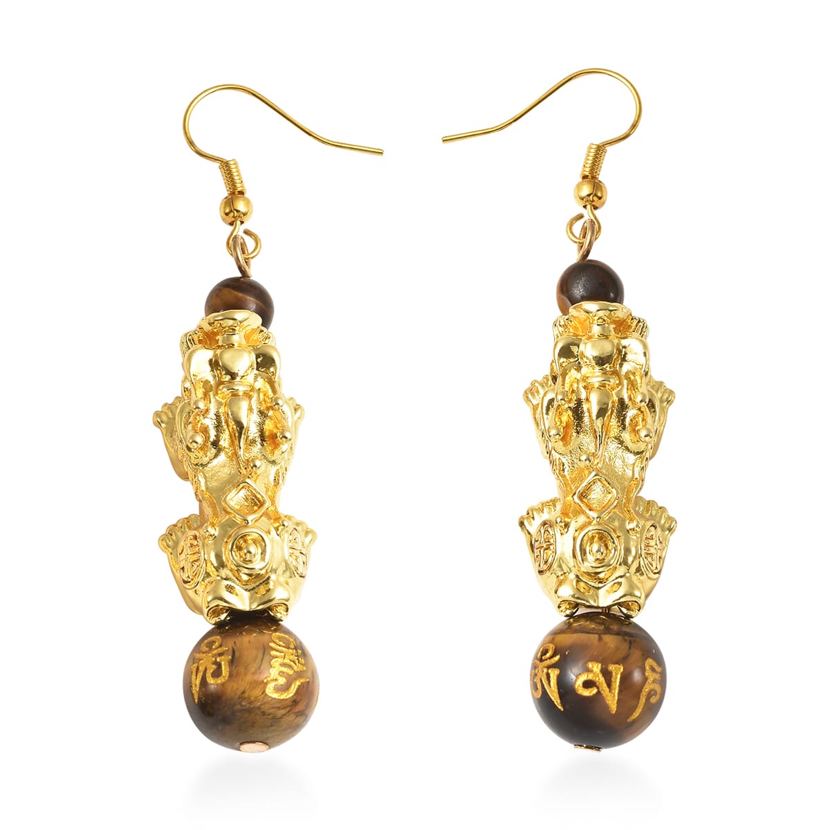 Feng Shui Gold Sandstone Beaded Pi xiu Earrings in Goldtone 25.00 ctw image number 0