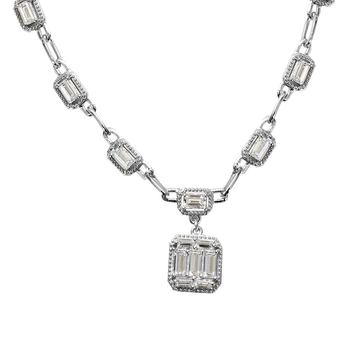 Lustro Stella Made with Finest CZ Necklace 18 Inches in Platinum Over Sterling Silver 8.20 ctw image number 0