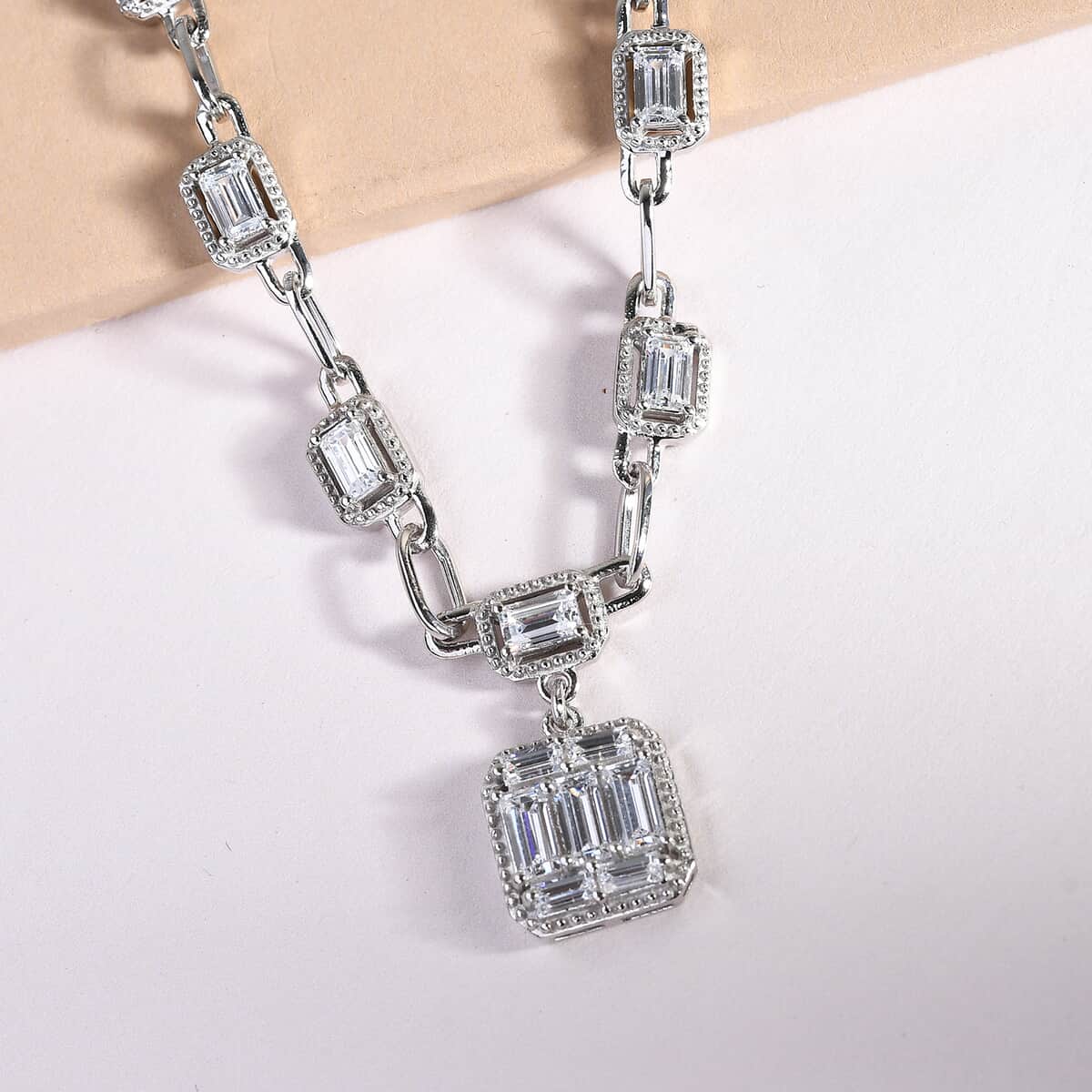 Lustro Stella Made with Finest CZ Necklace 18 Inches in Platinum Over Sterling Silver 8.20 ctw image number 1