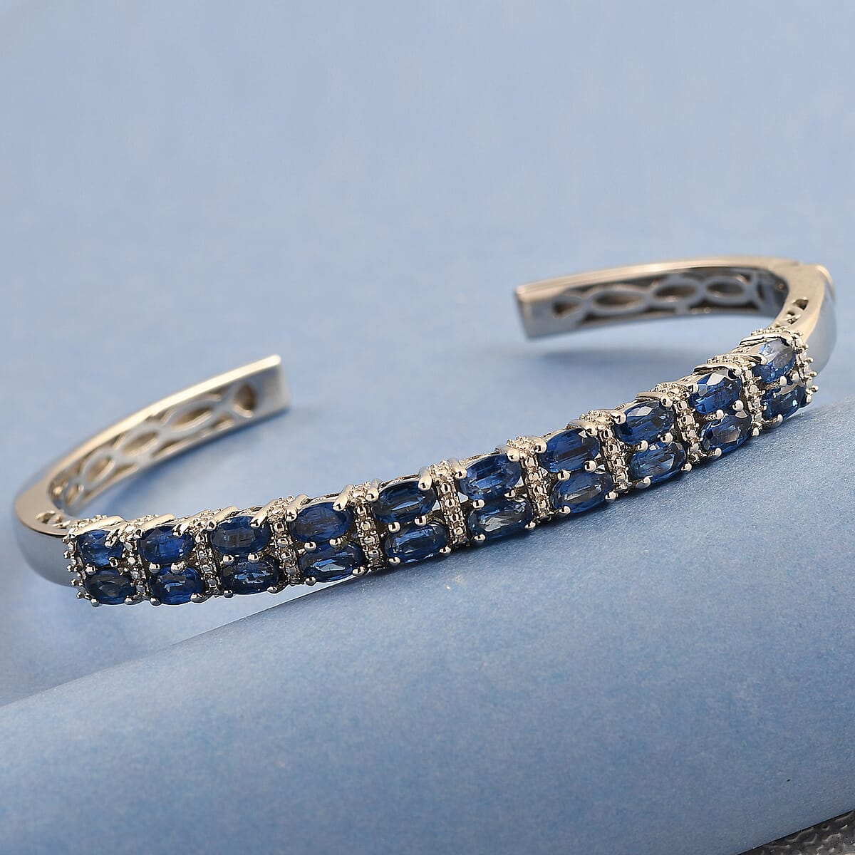 Kyanite Cuff Bracelet in Platinum Over Sterling Silver (7.25 In) 6.50 ctw image number 1