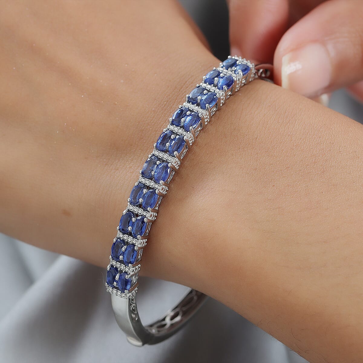 Kyanite Cuff Bracelet in Platinum Over Sterling Silver (7.25 In) 6.50 ctw image number 2