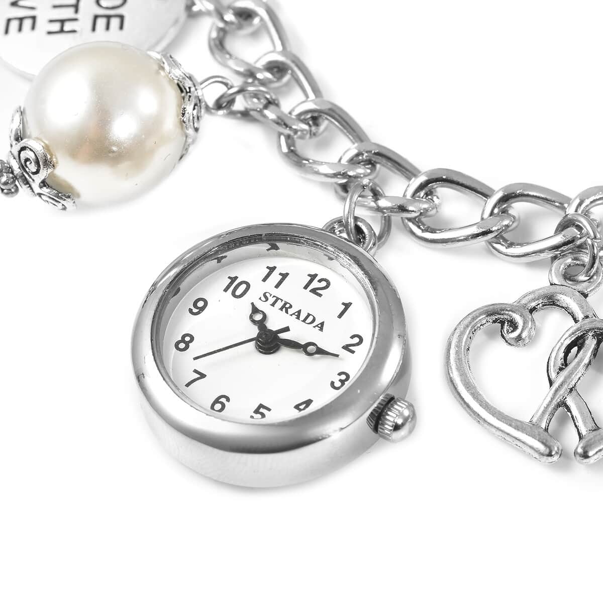 STRADA Japanese Movement Faith and Love White Bead Multi Charm Bracelet Watch (up to 9.5 inches) image number 2