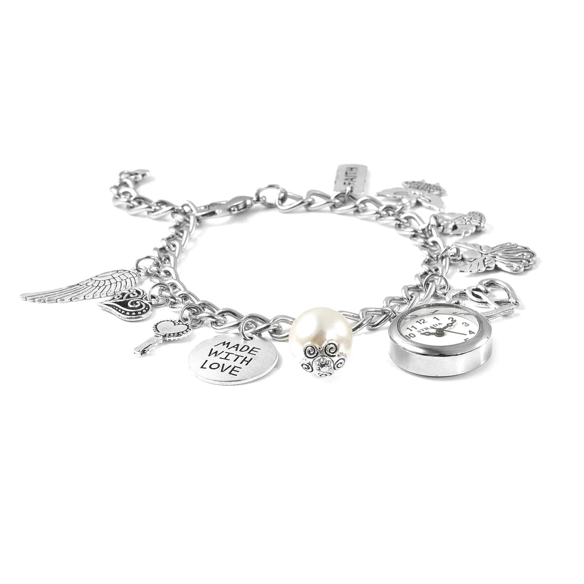 STRADA Japanese Movement Faith and Love White Bead Multi Charm Bracelet Watch (up to 9.5 inches) image number 3