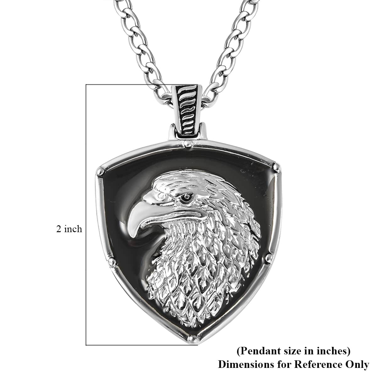 Enameled Double Sided Shield Shape Eagle Necklace 24 Inches in Stainless Steel image number 5