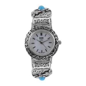 Bali Legacy Eon 1962 Sleeping Beauty Turquoise Swiss Movement Bracelet Watch in Sterling Silver (7.50 In) 3.90 ctw