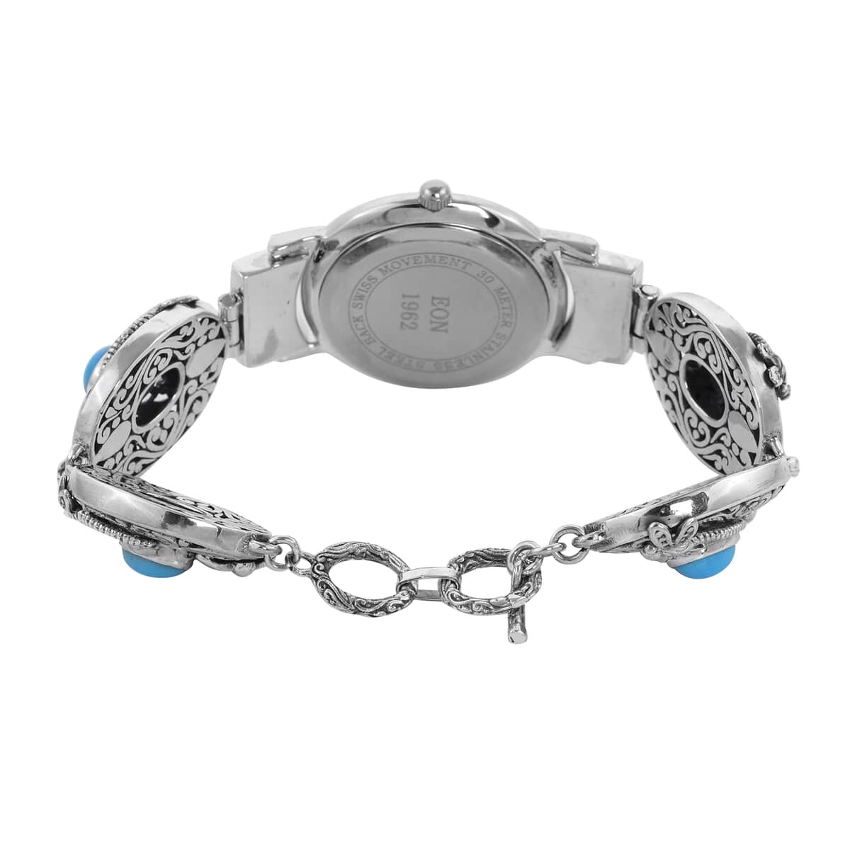 Bali Legacy Eon 1962 Sleeping Beauty Turquoise Swiss Movement Bracelet Watch in Sterling Silver (7.50 In) 3.90 ctw image number 3