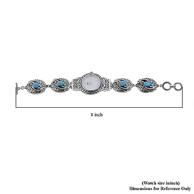 Bali Legacy Eon 1962 Sleeping Beauty Turquoise Swiss Movement Bracelet Watch in Sterling Silver (7.50 In) 3.90 ctw