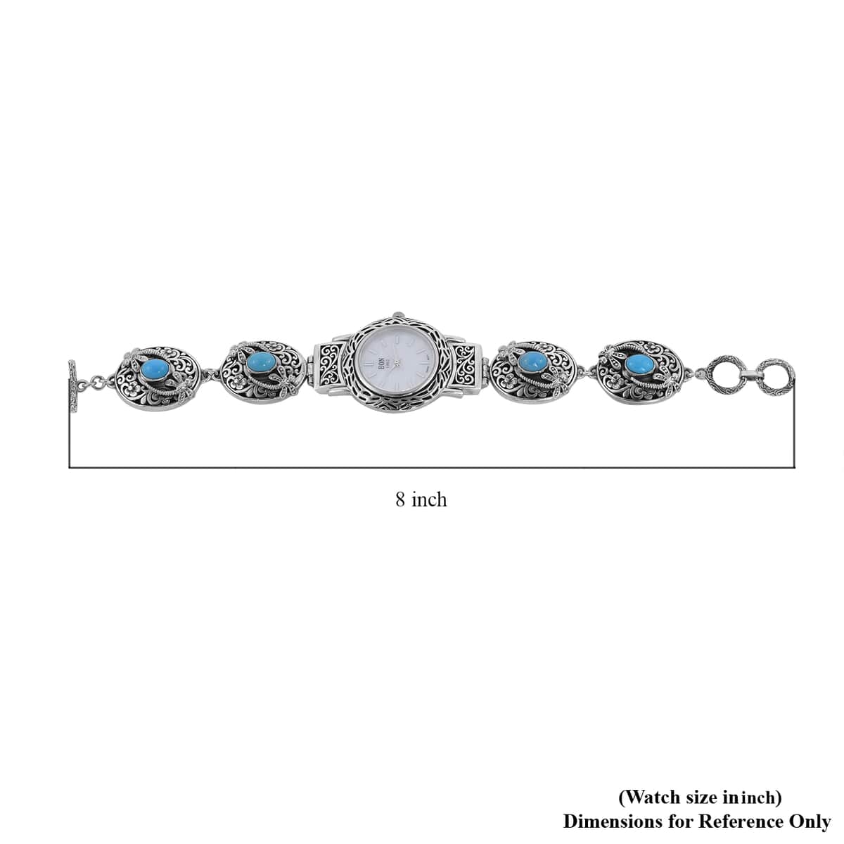 Bali Legacy Eon 1962 Sleeping Beauty Turquoise Swiss Movement Bracelet Watch in Sterling Silver (7.50 In) 3.90 ctw image number 5