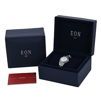 Bali Legacy Eon 1962 Sleeping Beauty Turquoise Swiss Movement Bracelet Watch in Sterling Silver (7.50 In) 3.90 ctw