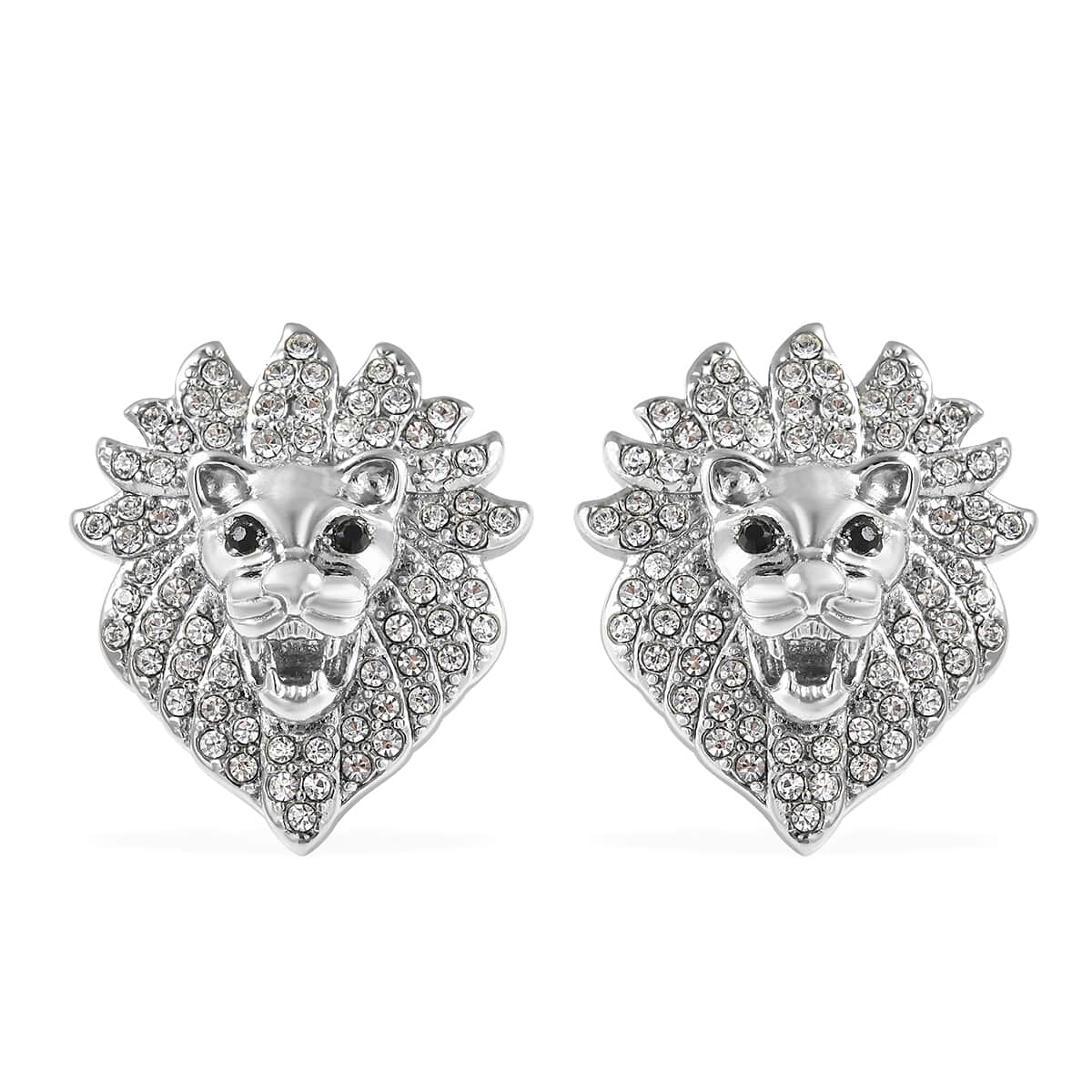 Black and White Austrian Crystal Lion Earrings in Stainless Steel image number 0
