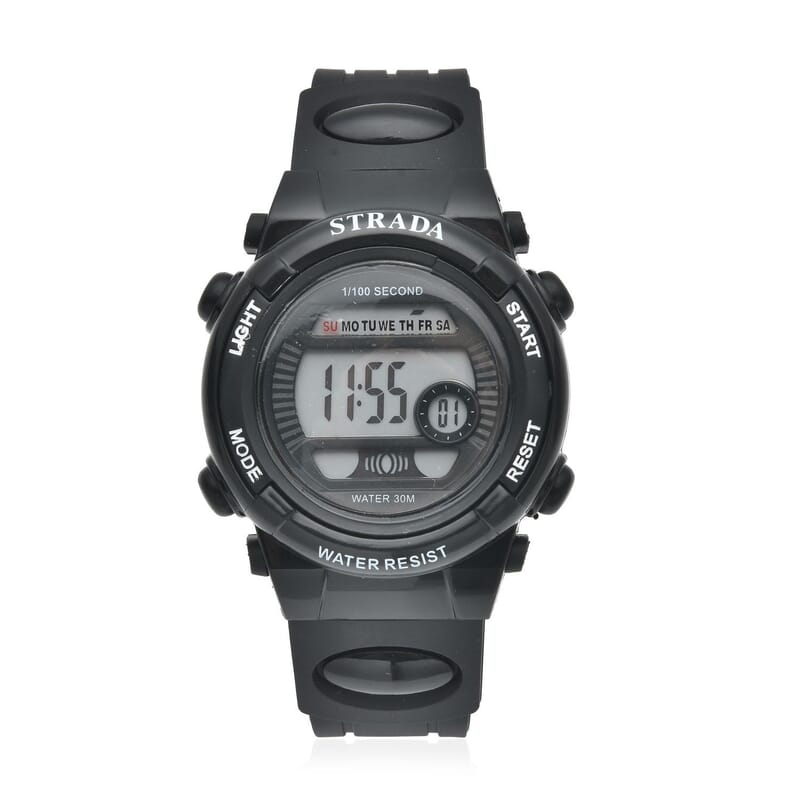 Strada Electronic Movement Multi Functional Watch with Black Silicone Strap (41.40 mm) (5.0-8.0 Inches)
