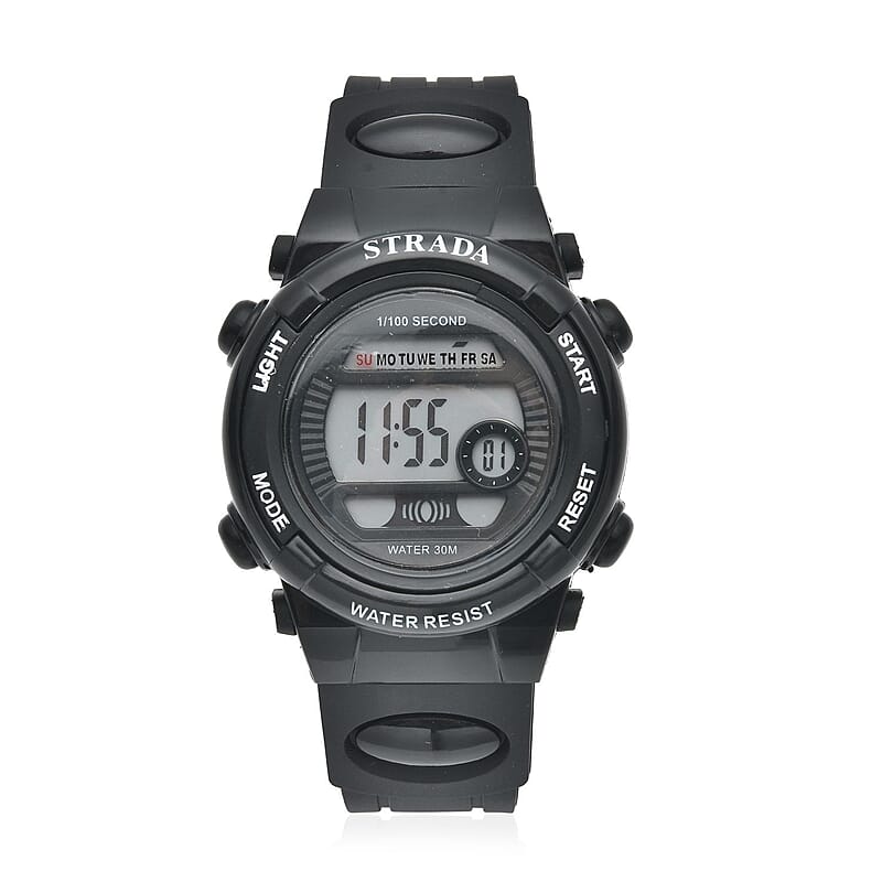 Strada Electronic Movement Multi Functional Watch with Black Silicone Strap (41.40 mm) (5.0-8.0 Inches)
