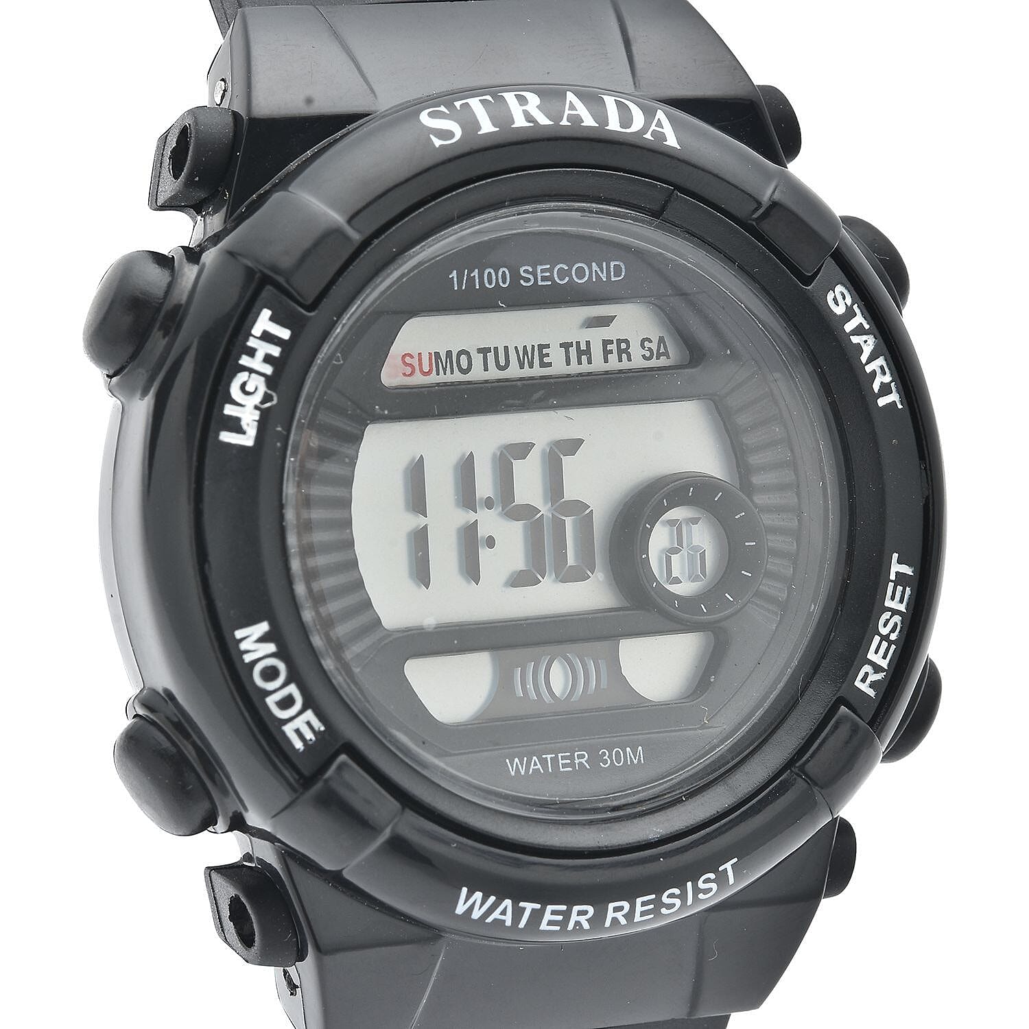 Strada Electronic Movement Multi Functional Watch with Black Silicone Strap (41.40 mm) (5.0-8.0 Inches)