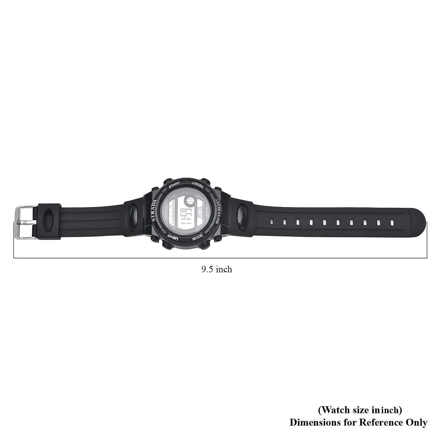 Strada Electronic Movement Multi Functional Watch with Black Silicone Strap (41.40 mm) (5.0-8.0 Inches)