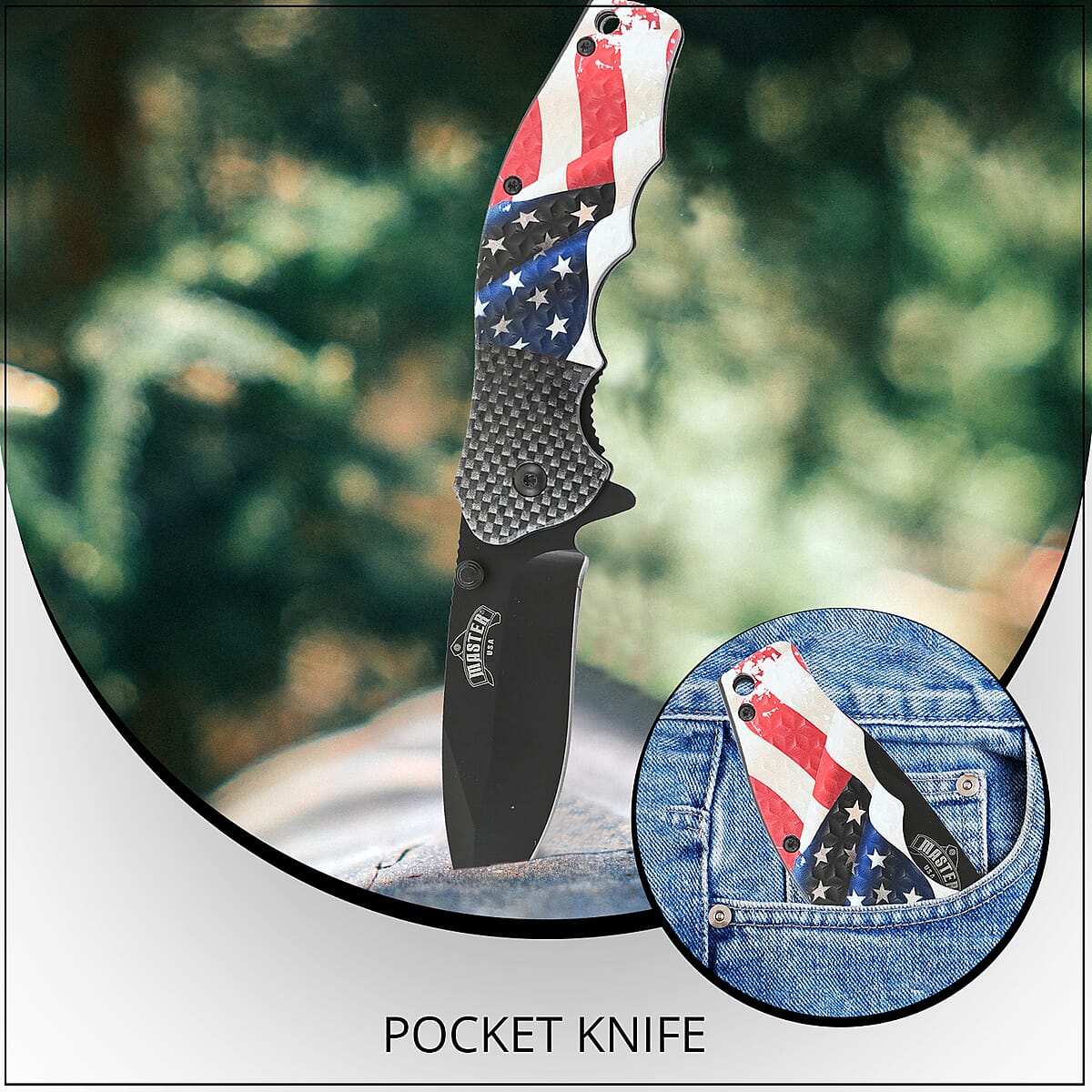 Master USA American Flag Pocket Knife -Tanto Point image number 1