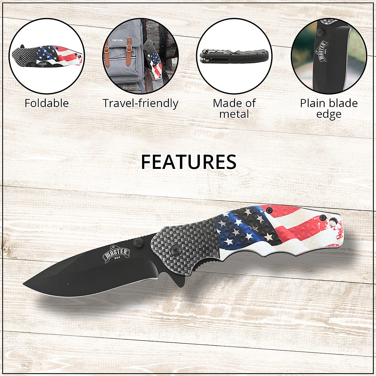 Master USA American Flag Pocket Knife -Tanto Point image number 2