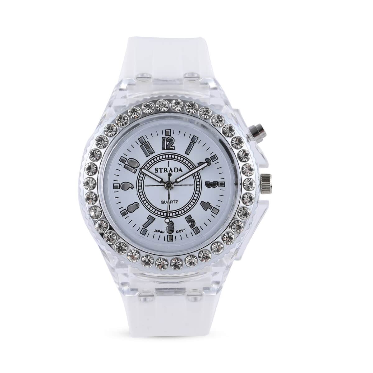 STRADA Austrian Crystal Japanese Movement Watch with White Silicone Strap (25.40 mm) (6.0-7.75 Inches) image number 0