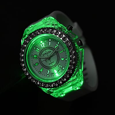Strada Austrian Crystal Japanese Movement Watch with White Silicone Strap (25.40 mm) (6.0-7.75 Inches)
