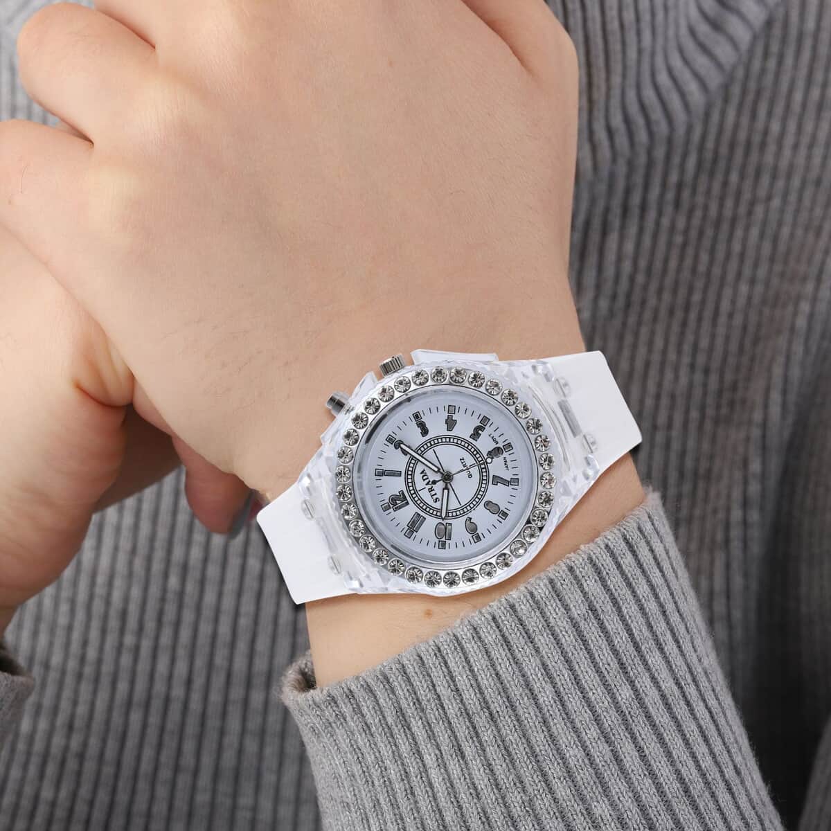STRADA Austrian Crystal Japanese Movement Watch with White Silicone Strap (25.40 mm) (6.0-7.75 Inches) image number 2
