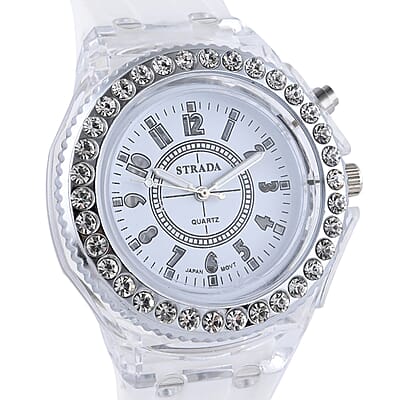 Strada Austrian Crystal Japanese Movement Watch with White Silicone Strap (25.40 mm) (6.0-7.75 Inches)