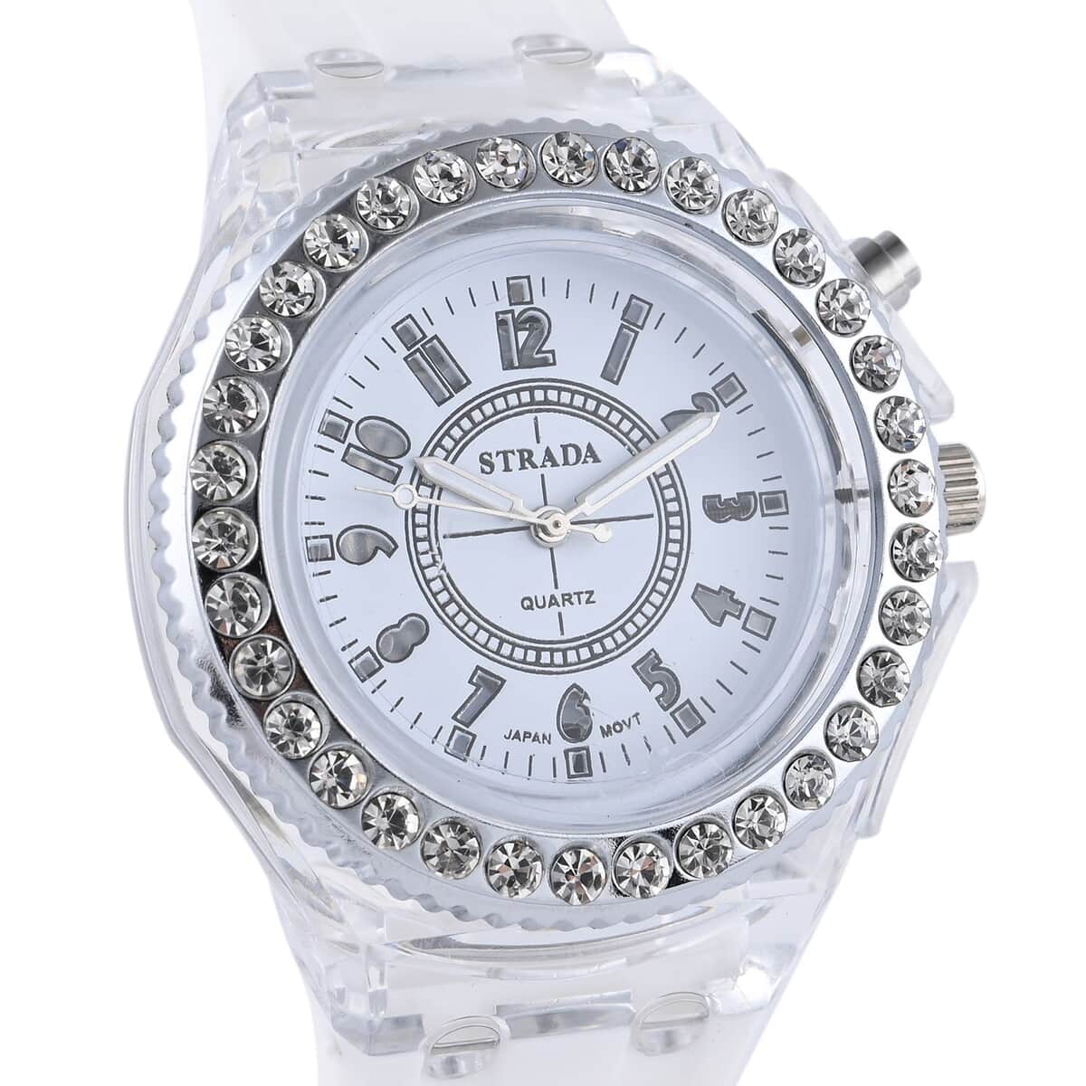 STRADA Austrian Crystal Japanese Movement Watch with White Silicone Strap (25.40 mm) (6.0-7.75 Inches) image number 3