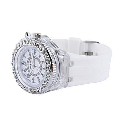 Strada Austrian Crystal Japanese Movement Watch with White Silicone Strap (25.40 mm) (6.0-7.75 Inches)