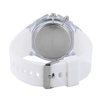 Strada Austrian Crystal Japanese Movement Watch with White Silicone Strap (25.40 mm) (6.0-7.75 Inches)