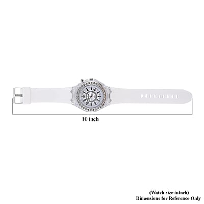 Strada Austrian Crystal Japanese Movement Watch with White Silicone Strap (25.40 mm) (6.0-7.75 Inches)