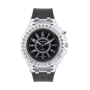 Strada Austrian Crystal Japanese Movement Watch with Black Silicone Strap (25.40 mm) (6.0-7.75 Inches)