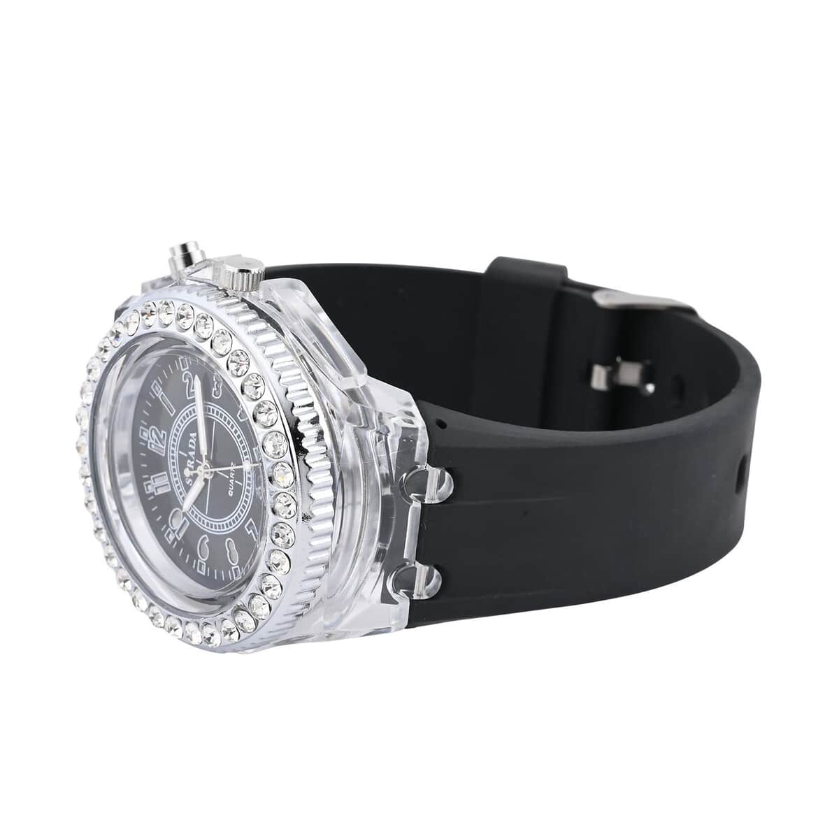 Strada Austrian Crystal Japanese Movement Watch with Black Silicone Strap (25.40 mm) (6.0-7.75 Inches) image number 4