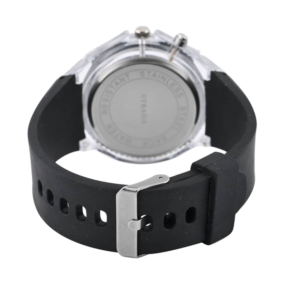 Strada Austrian Crystal Japanese Movement Watch with Black Silicone Strap (25.40 mm) (6.0-7.75 Inches) image number 5