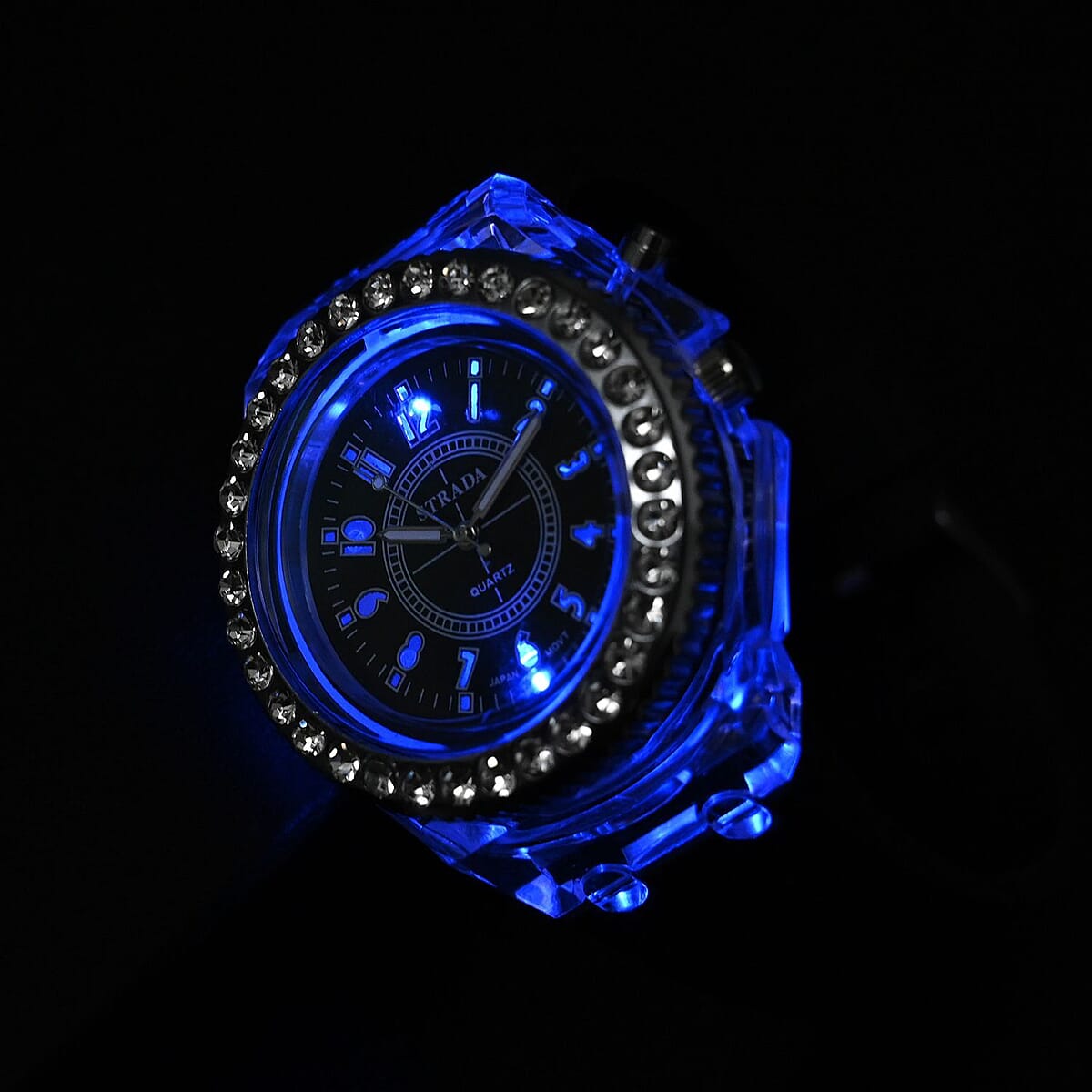 Strada Austrian Crystal Japanese Movement Watch with Sky Blue Silicone Strap (20 mm) (6.5-8.5 Inches) image number 1