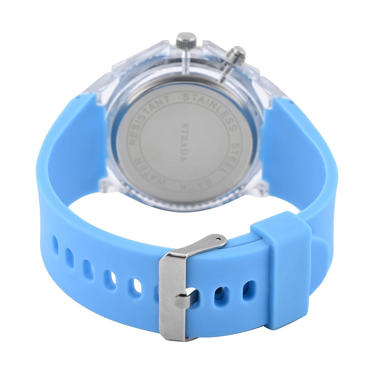 Strada Austrian Crystal Japanese Movement Watch with Sky Blue Silicone Strap (20 mm) (6.5-8.5 Inches) image number 5