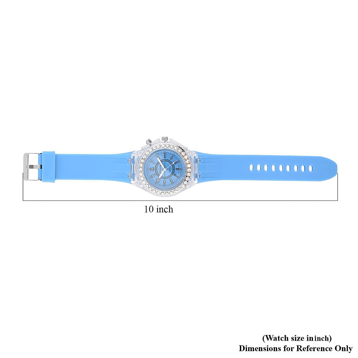 Strada Austrian Crystal Japanese Movement Watch with Sky Blue Silicone Strap (20 mm) (6.5-8.5 Inches) image number 6