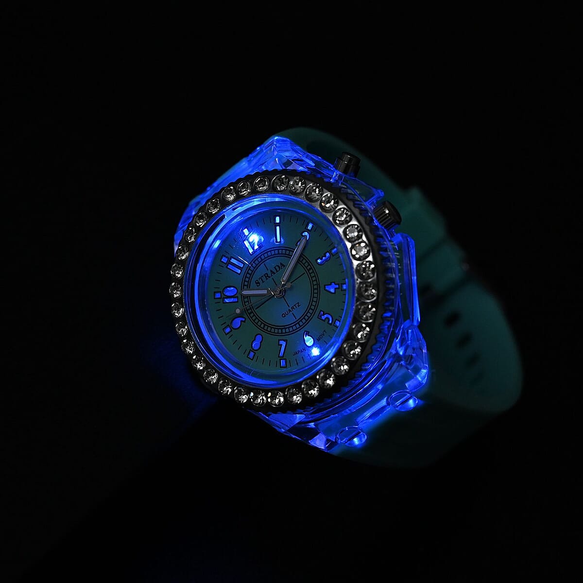 Strada Austrian Crystal Japanese Movement Watch with Mint Green Silicone Strap (25.40 mm) (6.0-7.75 Inches) image number 1