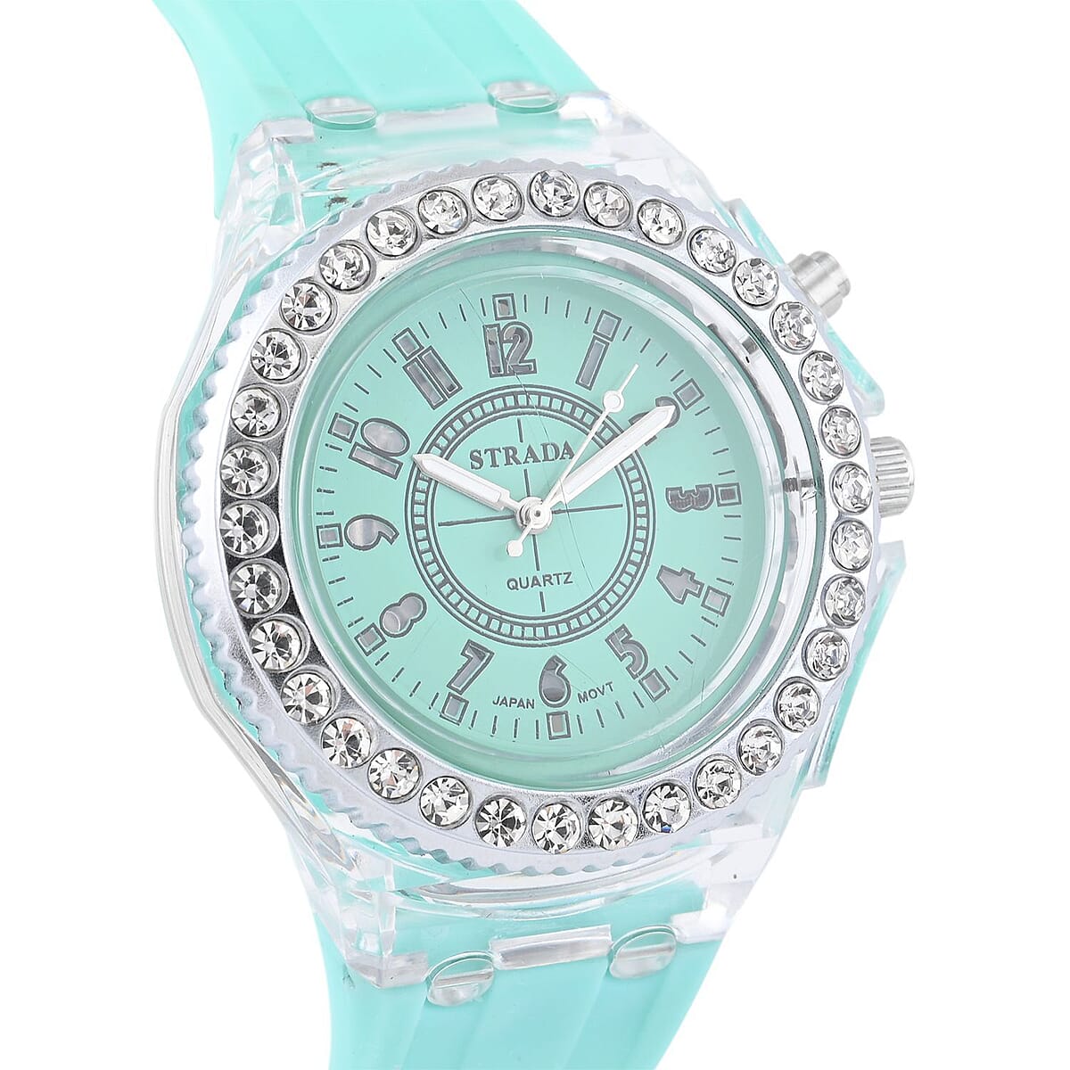 Strada Austrian Crystal Japanese Movement Watch with Mint Green Silicone Strap (25.40 mm) (6.0-7.75 Inches) image number 3