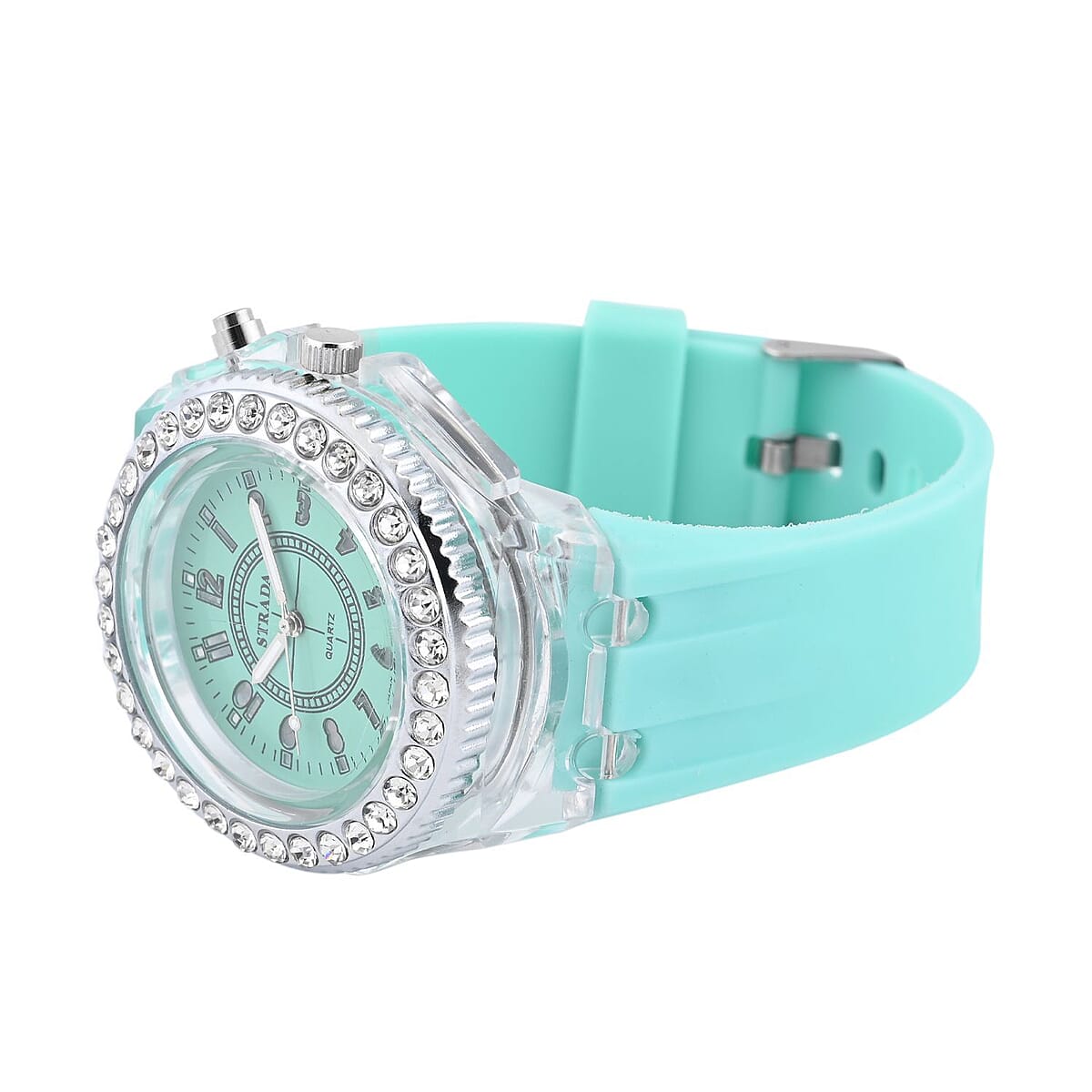Strada Austrian Crystal Japanese Movement Watch with Mint Green Silicone Strap (25.40 mm) (6.0-7.75 Inches) image number 4