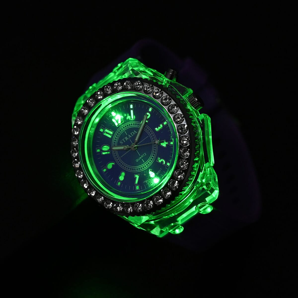 Strada Austrian Crystal Japanese Movement Watch with Fluorescent Green Silicone Strap (25.40 mm) (6.0-7.75 Inches) image number 1