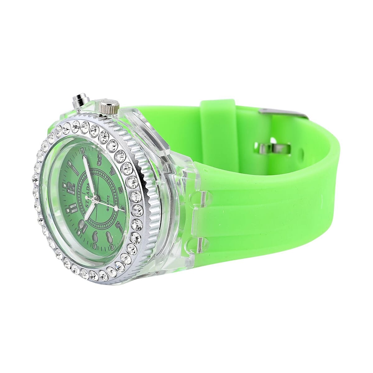 Strada Austrian Crystal Japanese Movement Watch with Fluorescent Green Silicone Strap (25.40 mm) (6.0-7.75 Inches) image number 4