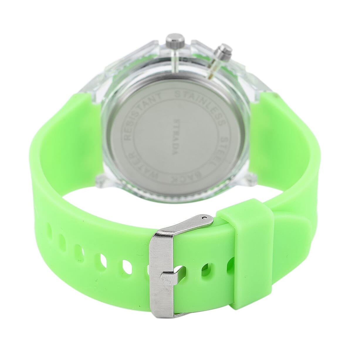 Strada Austrian Crystal Japanese Movement Watch with Fluorescent Green Silicone Strap (25.40 mm) (6.0-7.75 Inches) image number 5