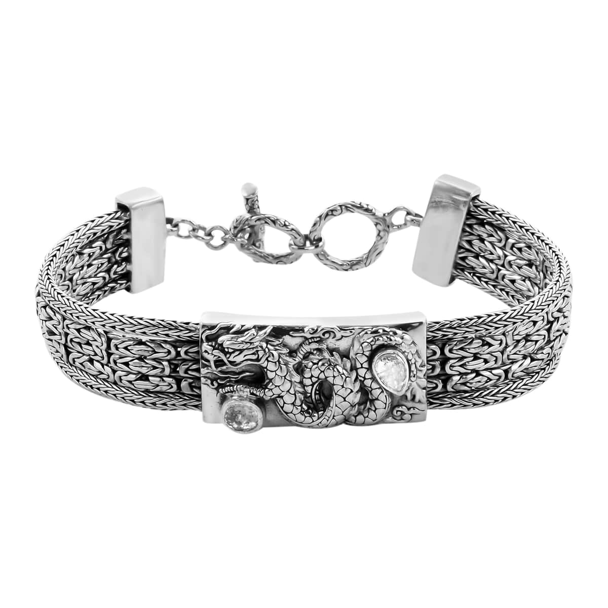 Bali Legacy Polki Diamond Tulang Naga Bangle Bracelet in Sterling Silver 47 Grams 0.60 ctw image number 0
