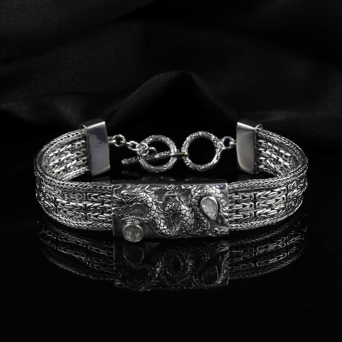Bali Legacy Polki Diamond Tulang Naga Bangle Bracelet in Sterling Silver 47 Grams 0.60 ctw image number 1