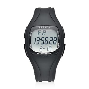 Strada Japanese and Electronic Movement Multifunctional Key Led Dial Watch with Black Silicone Strap