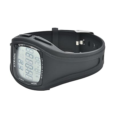 Strada Japanese and Electronic Movement Multifunctional Key Led Dial Watch with Black Silicone Strap