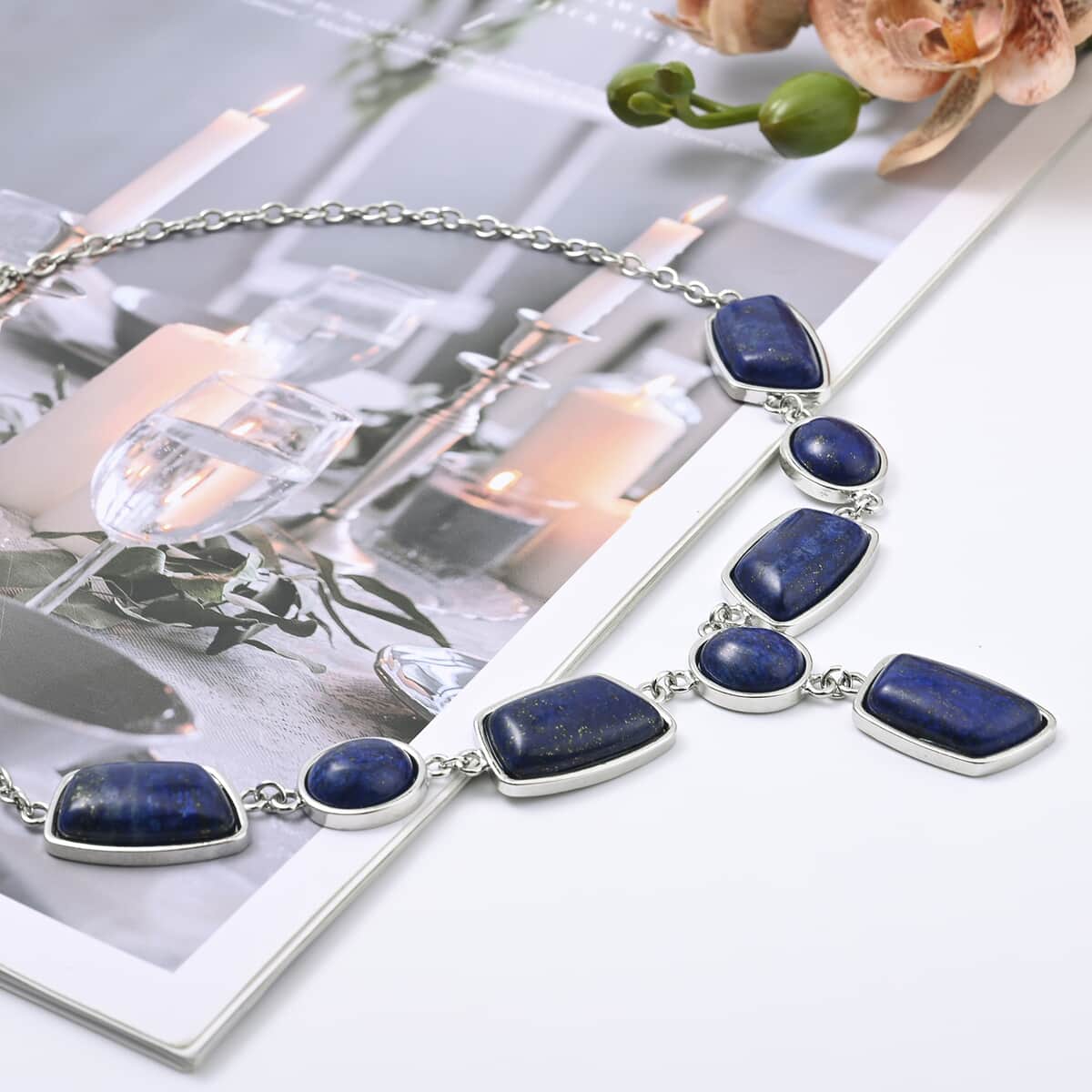 Lapis Lazuli Statement Necklace (18-20 Inches) in Silvertone 149.50 ctw image number 1