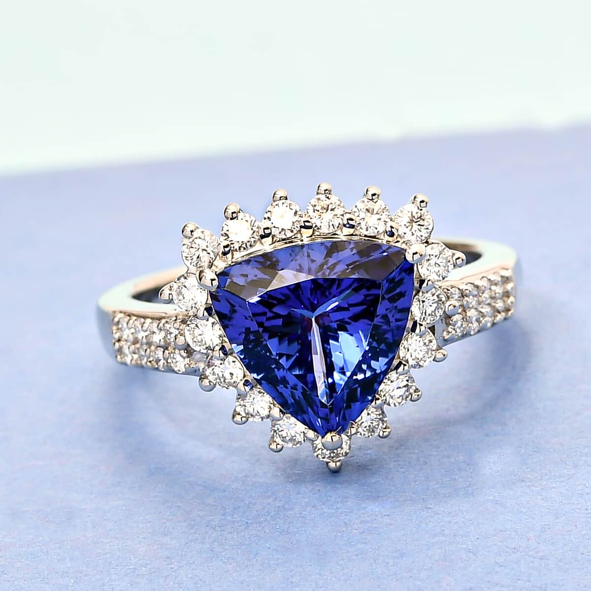 Rhapsody 950 Platinum AAAA Tanzanite and E-F VS Diamond Halo Ring (Size 9.0) 6.15 Grams 4.00 ctw image number 1