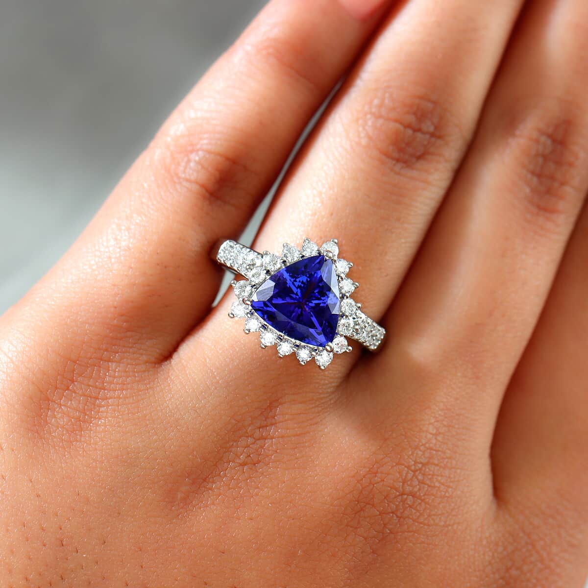 Rhapsody 950 Platinum AAAA Tanzanite and E-F VS Diamond Halo Ring (Size 9.0) 6.15 Grams 4.00 ctw image number 2